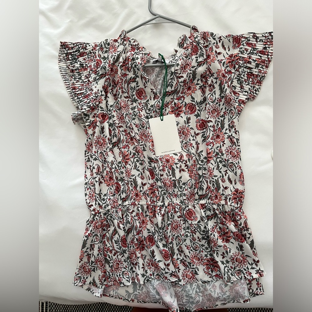 Pleated Slv Elastic Waist Floral Top